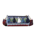Bunte gewebte Zylindertasche im Boho-Stil mit Quasten und ethnischem breitem Gurt - Steuer Nicht Inbegriffen / Blau