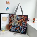 Borsa tote artistica in arazzo egiziano con motivi retrò e manici a righe - Bellezza Farfalla