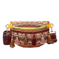 Bohemian woven crossbody waist bag with colorful tassels and geometric patterned strap - Yellow