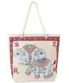 Detailansicht der Canvas-Einkaufstasche mit Elefantenstickerei und Seilgriff - Exklusive Steuern / Kleiner Blauer Elefant Stil