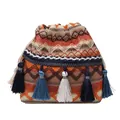 Sac seau ethnique bohème tissé avec motifs géométriques colorés et détails à franges - Bohème Ethnique Orange Jaune / Style 1 Jaune