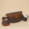 Sac ceinture à damier marron avec pochette demi-lune et petit porte-monnaie - Marron