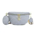 Marsupio trapuntato azzurro da donna con cerniere dorate e portamonete coordinato - Blu