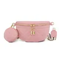 Sac banane coquillage matelassé rose clair avec pochette ronde et sangle large - Rose