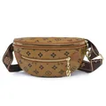 Dettaglio del marsupio marrone monogram con catena dorata e doppia cerniera lampo - Argyle