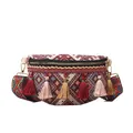 Marsupio bohémien con frange e tracolla intrecciata colorata in rosso scuro e viola - Rosso Anguria
