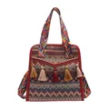Sac seau ethnique avec tissage géométrique et décorations de glands colorés - Rouge