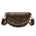 Bolso de pecho con estampado de leopardo en tela jacquard y correa ancha de tejido - Marrón Leopardo