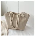Handgewebte beige Stroh-Tote-Bag mit dicken Baumwollseilgriffen und großem Fassungsvermögen - Weiß