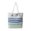 Dettaglio della borsa tote a righe con manici in corda di cotone e occhielli metallici - Verde