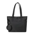 Borsa tote nera in nylon capiente con portamonete rotondo abbinato e tracolla lunga - Nero
