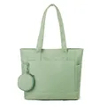 Borsa tote in nylon verde chiaro con piccolo astuccio rotondo e ampia tasca frontale - verde chiaro
