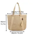 Sac de plage en paille avec franges et dimensions montrant un style tissé naturel - Article unique / Beige