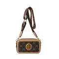 Borsa a tracolla bicolore marrone scuro con stampa monogramma e tracolla larga - Caffè MO