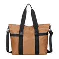 Große braune Nylon-Tragetasche mit schwarzen Gurtbändern und Schultergurt - Camel