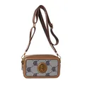 Borsa a tracolla retrò con finiture in pelle marrone e tracolla larga stampata da donna - Blu DL