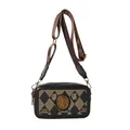 Borsa fotografica retrò con motivo a rombi nero e beige e tracolla larga marrone stampata - Nero DL