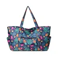 Bolso tote grande de nailon con estampado floral tropical de flamencos y piñas - Piña Flamenco