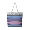 Borsa tote in tela a righe blu e rosa con manici in corda di cotone bianco - Colorato