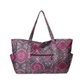 Bolso tote grande de nailon con estampado de paisley morado y bolsillos laterales - Paisley Púrpura