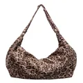 Borsa tote classica con stampa leopardata, grande capacità e dettagli marroni - Cachi
