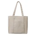 Minimalist beige canvas tote bag with thick handles and outer pocket on white background - Off White
