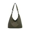 Olijfgroene multi-pocket tote bag met rastertextuur en verstelbare brede schouderriem - Groen