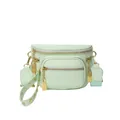 Borsa a tracolla minimalista verde menta con zip multiple e dettagli dorati lucidi - Verde
