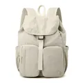 Zaino da donna in nylon impermeabile color kaki chiaro con design a tasche multiple - Bianco Sporco