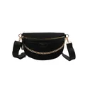 Borsa a tracolla nera a mezzaluna con stampa coccodrillo e catena dorata elegante - Nero