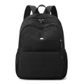 Zaino nero minimalista da donna in nylon ad alta capacità con tasche multifunzionali e cerniera - Nero