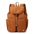 Zaino in nylon impermeabile marrone caramello con design multitasche e chiusura a fibbia - Arancione Zucca