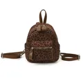 Mini sac à dos imprimé léopard avec garniture en similicuir marron et poche - Café