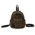 Mini sac à dos imprimé léopard avec bretelles en cuir noir et détails argentés - Vert