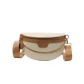 Borsa a tracolla bianco crema motivo coccodrillo con bordo marrone e ampia tracolla - Bianco