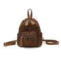 Mini sac à dos imprimé léopard avec détails en cuir marron et boucles argentées sur blanc - Marron