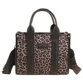 Fashionable leopard print tote bag with woven leather straps and crossbody strap - Black