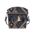 Borsa a secchiello jacquard etnica bohémien con motivi geometrici e nappe blu vivaci - Stile 7