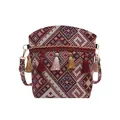 Borsa a secchiello etnica boho con motivi geometrici colorati e nappe donna - Stile 2