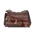 Borsa a tracolla bohémien con motivi etnici jacquard e lunghe nappe colorate - Rosso