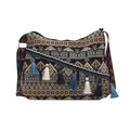 Borsa a tracolla vintage boho jacquard con nappe colorate e cinturino etnico - Cachi