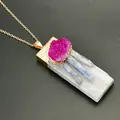 Detail of colorful gypsum crystal cluster pendant with blue kyanite and rose gold chain - Red (Pendant Only Without Chain)