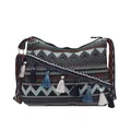 Borsa a tracolla boho con motivi geometrici, frange e ampia tracolla in tessuto - Nero