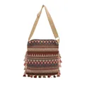 Ethno-Umhängetasche mit geometrischem Jacquard-Muster und bunten Fransen-Quasten - Rot
