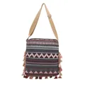 Ethnische Umhängetasche mit geometrischem Jacquard-Muster und bunten Fransen - Lila