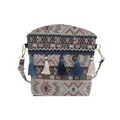 Borsa a secchiello boho in jacquard con motivi geometrici e nappe a frange blu - Stile 3