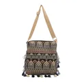 Bolso bandolera étnico de jacquard geométrico con borlas de colores y correa ajustable - Verde