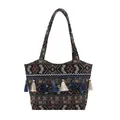 Borsa tote etnica nera con motivo geometrico bohémien e dettagli di nappe blu vivaci - Nero Geometrico (Stile 2)