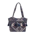 Borsa tote etnica in maglia con motivi a rombi geometrici e ciondoli a nappa - Blu Notte Geometrico (Stile 6)