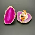 Detail of a natural purple agate slice ring with gold plating and adjustable band - Rose Red